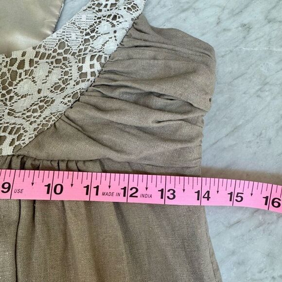 Anthropologie Molly New York Dress beige Gold Empire Waist Linen blend size 2 - Picture 6 of 8